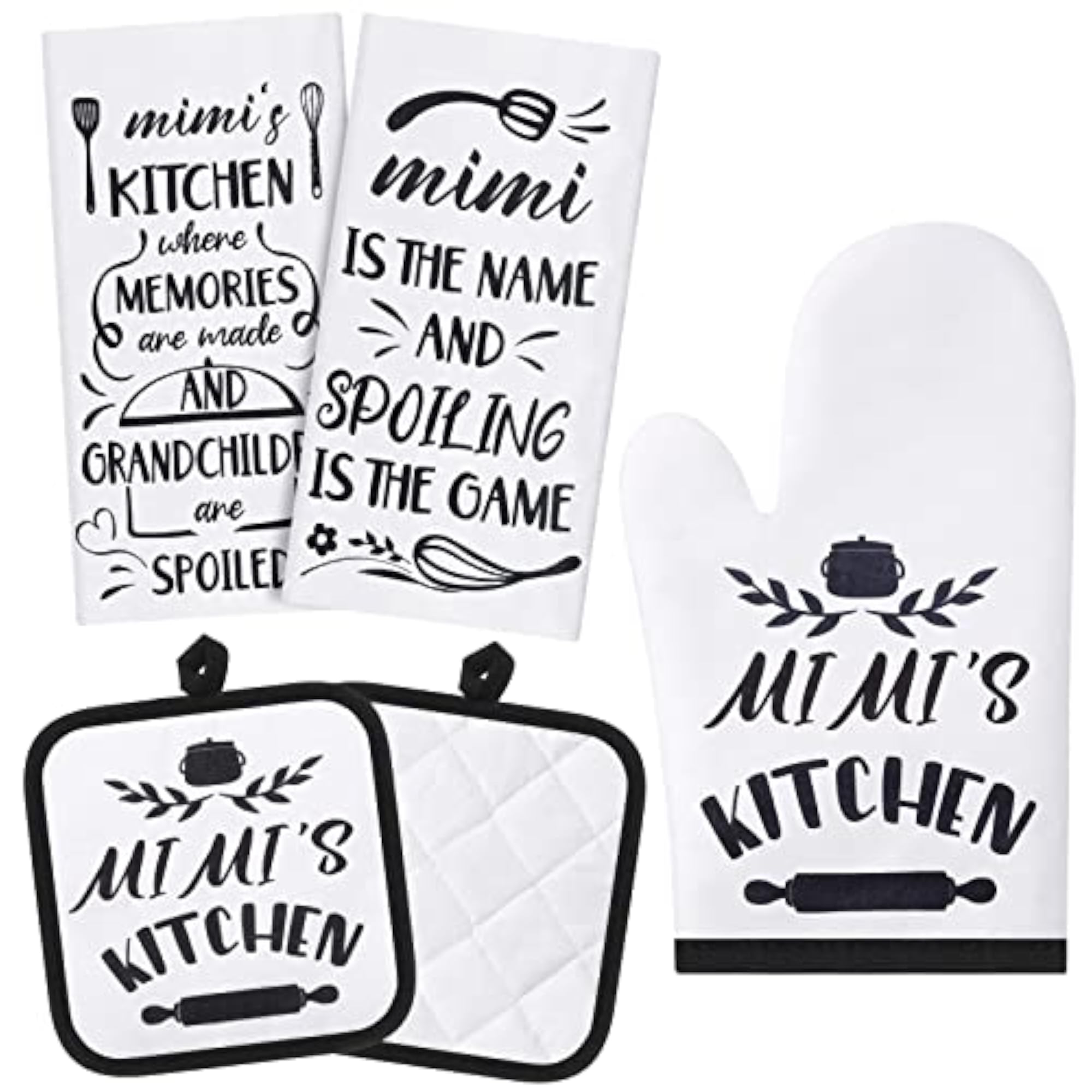 5 Pieces Mimi Kitchen Set, Dish Towels & Oven Pads